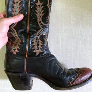 Vintage Tony Lama Black Snakeskin Cowboy Boots 6.5